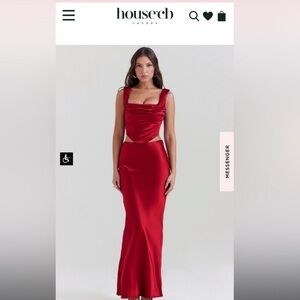 House of CB UNA TOP Red Satin Lace Up Top